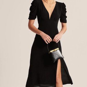 Abercrombie Cinched Sleeve Midi Dress Black XS